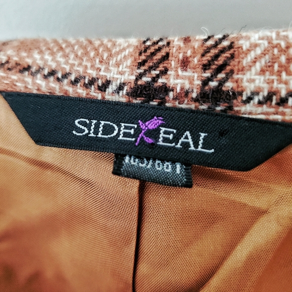 SIDE REAL Wool Asymmetric Skirt Plaid Brown Size 8 - Picture 6 of 7